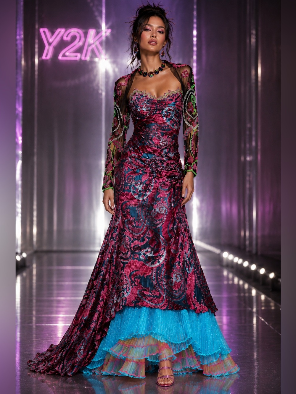 NWT Vintage Y2K Bob Mackie B’Zar Boho Paisley Beaded Dress Set 14/12 - Picture 2 of 15